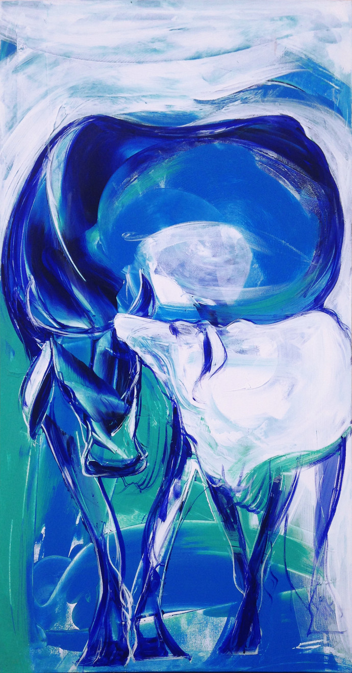 690x1320 Cow And Calf By Artist Priyendra Shukla Impressionism, Painting - Cow And Calf Painting