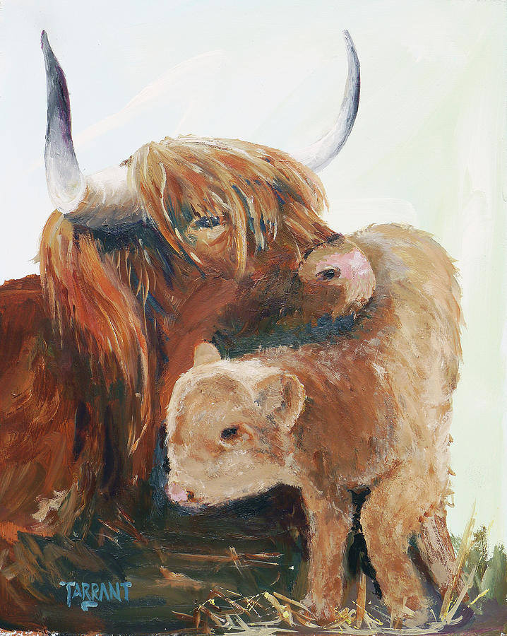 718x900 Highland Cow And Calf Painting By Peter Tarrant - Cow And Calf Painting
