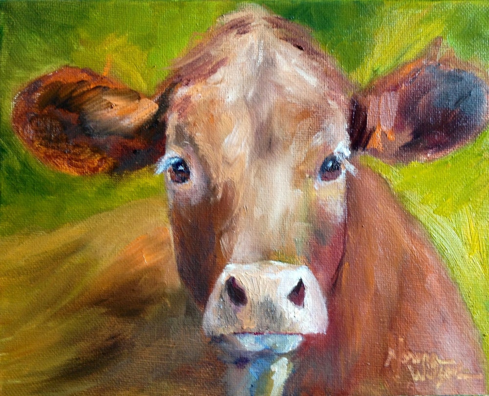 1000x811 Norma Wilson Original Oil Calf Cattle Cow Farm Animal Painting Art - Cow And Calf Painting