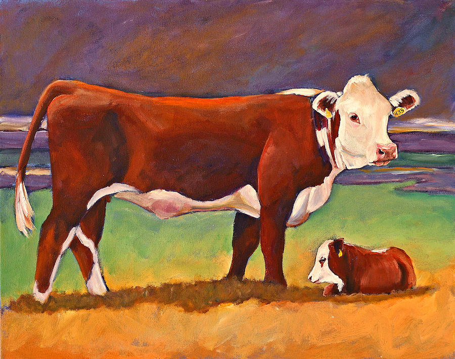 900x711 The Good Mom Folk Art Hereford Cow And Calf Painting By Toni Grote - Cow And Calf Painting