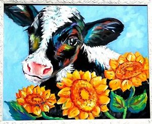 300x245 Yvette Andino Art Original Cow Painting, Happy Cow, Calf - Cow And Calf Painting