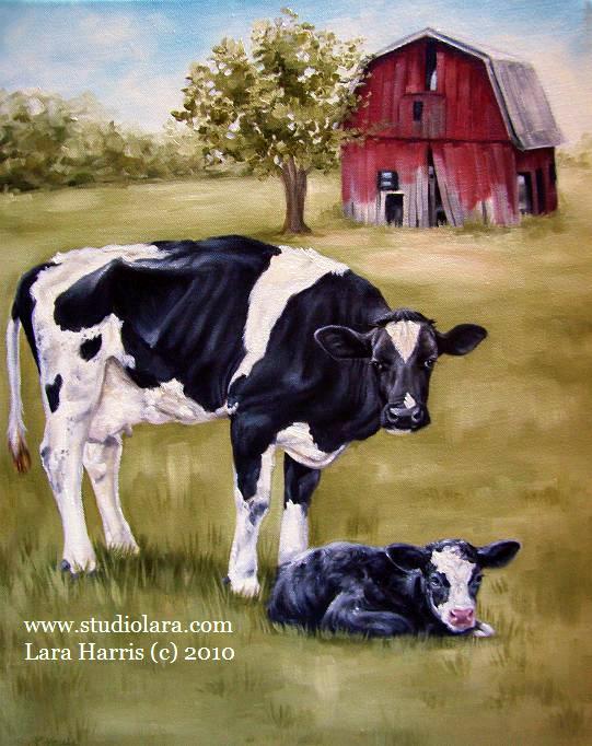 541x682 A Vintage Touch Mama Cow Amp Calf On Farm Painting In Oil By Lara - Cow And Calf Painting