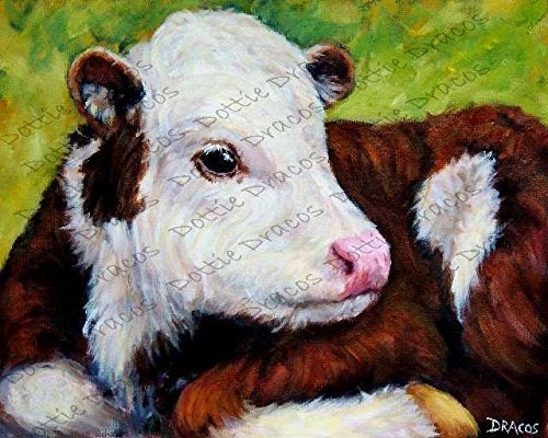 500x400 Cow Art Print, Red Holstein Cow, Calf, In Field, Dairy - Cow And Calf Painting