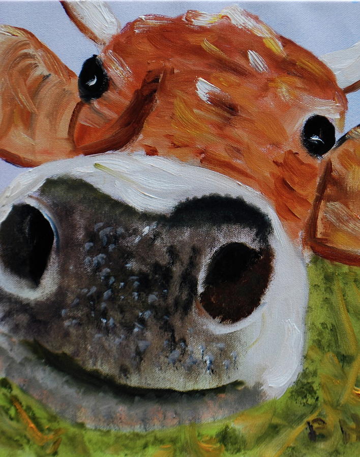 708x900 Happy Cow Painting By Brian Hustead - Cow Artwork Painting