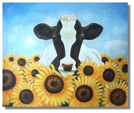 535x452 Milk Cow With Sunflowers Field Painting Canvas - Cow Artwork Painting