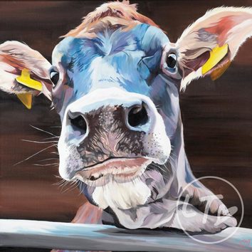 354x354 Colourful Cow Paintings, Prints And Artwork By Lauren Terry - Cow Head Painting