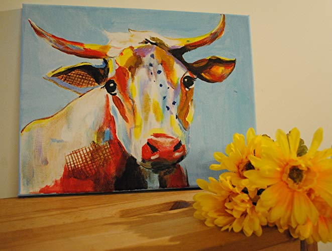 661x500 Holi Cow! Acrylic On Canvas. Beautiful Colorful Cow - Cow Head Painting