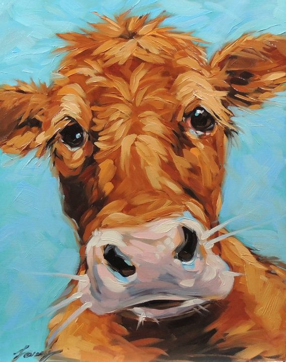 570x723 Cow Painting, 11x14 Inch Original Oil Painting Of A Whimsical Cow - Cow Oil Painting