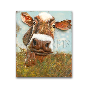 350x350 Cute 3d Cow Wall Art Oil Painting On Metal - Cow Oil Painting