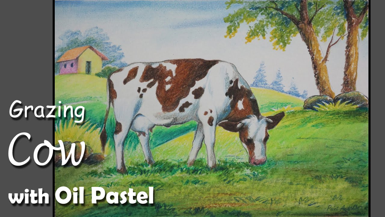 1280x720 Grazing Cow Painting With Oil Pastel - Cow Oil Painting