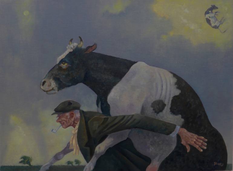 770x565 Saatchi Art Poor Tom Nuggents Lazy Cow. Painting By David Shanahan - Cow Painting