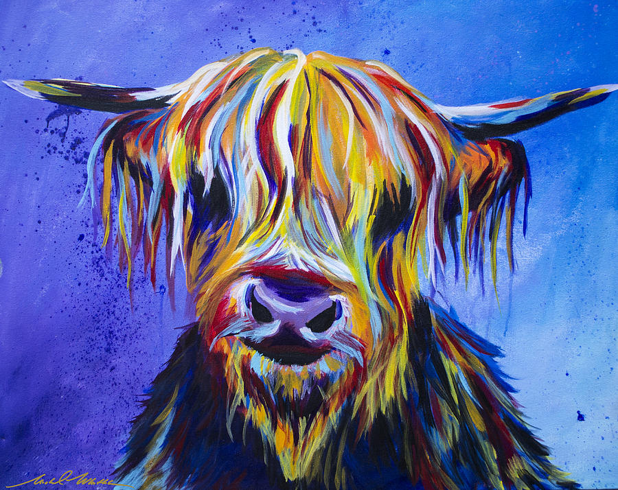 900x714 Scottish Cow Painting By Michael Whitlark - Cow Painting