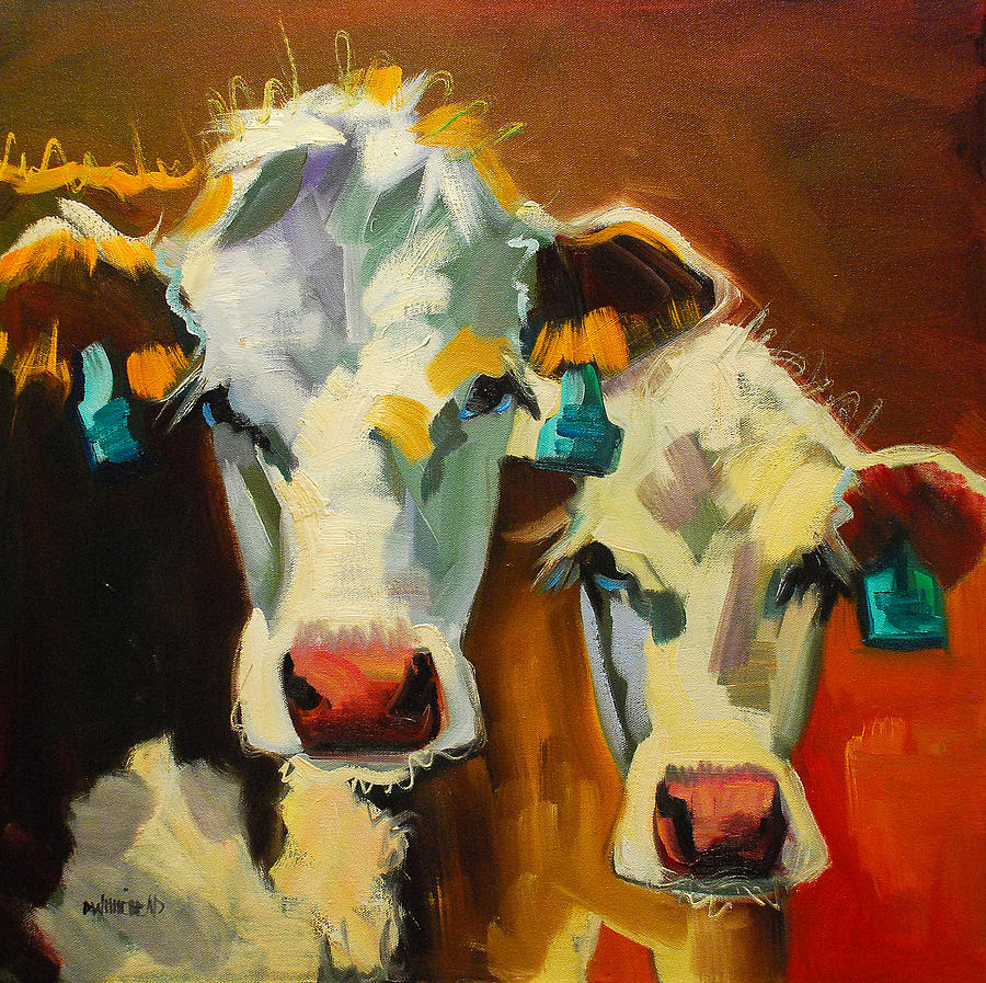 900x897 Sibling Cows Painting By Diane Whitehead - Cow Painting
