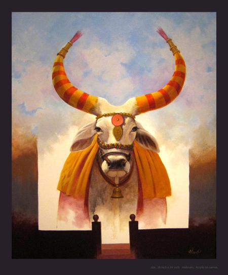 450x543 Decorated Cow By Artist Vinayak Potdar Motivational Art - Cow Painting Artist
