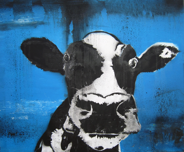 700x578 Glutard Cow Original Stencil Art Print (Signed) Katie Robinson - Cow Painting Artist