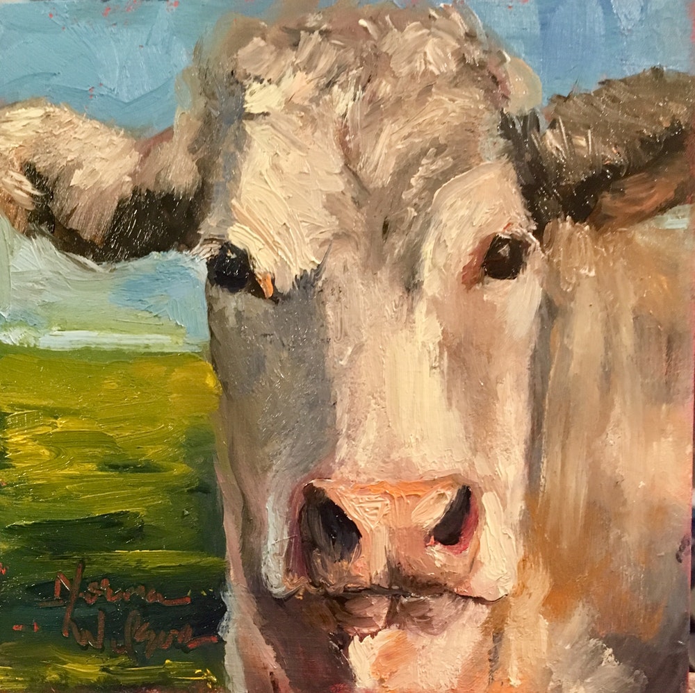 1000x998 Norma Wilson Original Oil Cow Bovine Farmhouse Decor Animal - Cow Painting Artist