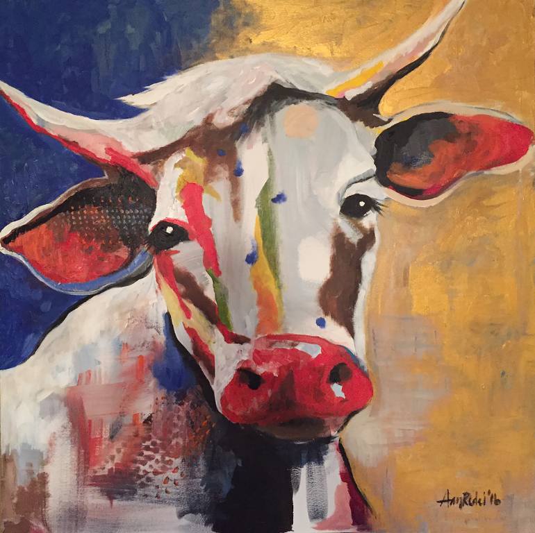 770x768 Saatchi Art Sacred Cow Painting By Amy Needle Redei - Cow Painting Artist