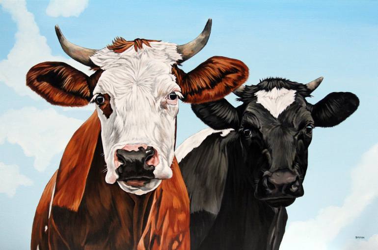770x511 Saatchi Art Two Cows 6351 Painting By Clara Bastian - Cow Painting Artist