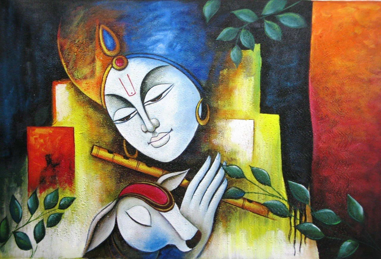 1280x871 Buy Krishna With Cow By Community Artists Group@ Rs. 4990. Code - Cow Painting Artist