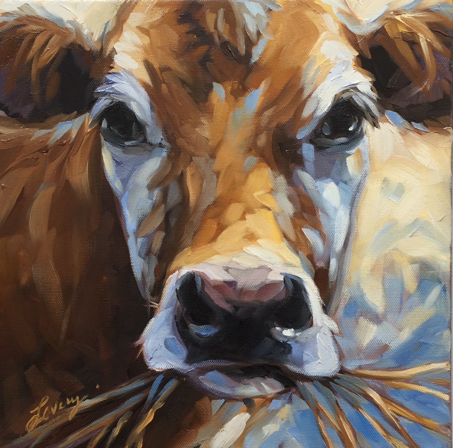 1500x1482 Cow Painting, Original Impressionistic Oil Painting Of A Cow By - Cow Painting On Canvas