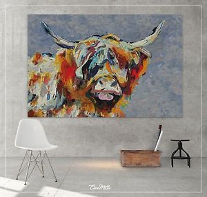 300x285 Moodonna, Highland Cow Oil Painting Canvas Print Scottish - Cow Painting On Canvas