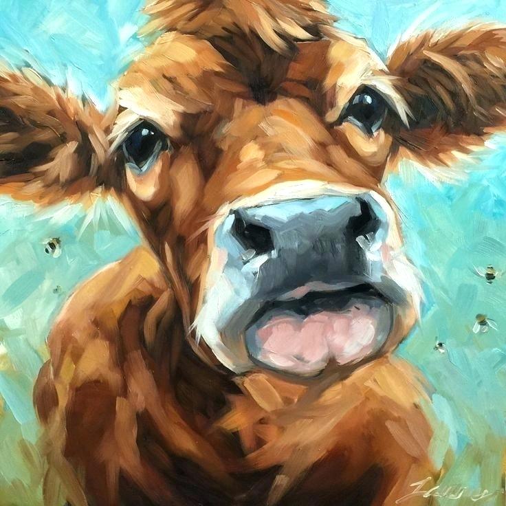 736x736 Decoration Cow Painting On Canvas Original Impressionistic Oil - Cow Painting On Canvas