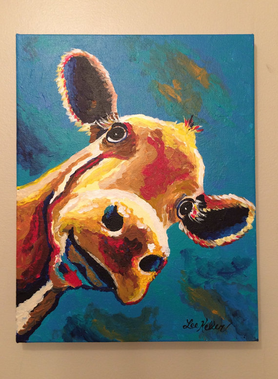 570x776 Colorful Cow Canvas Art Cow Print - Cow Painting On Canvas