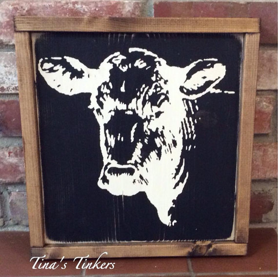 570x568 Cow Painted Wood Sign. Vintage Farmhouse Decor. Farmhouse - Cow Painting On Wood