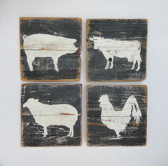 240x237 Farm Art, Set Of 4 Animal Paintings On Reclaimed Picket Fencing - Cow Painting On Wood
