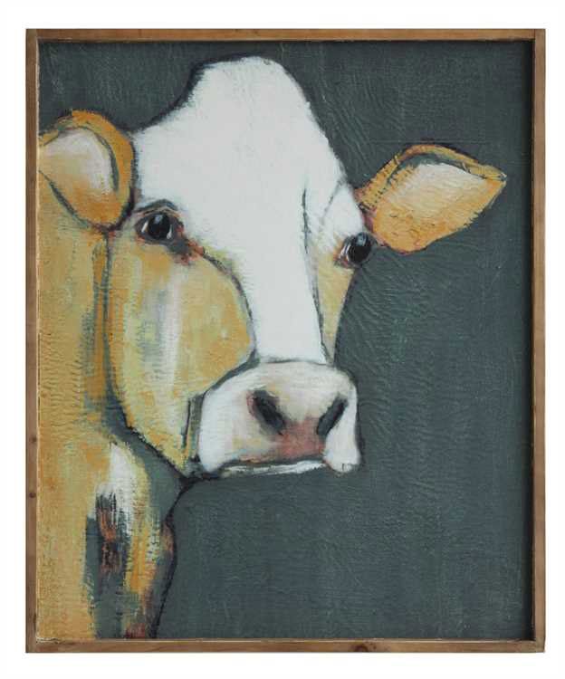624x750 Large Cow Painting With Wood Frame Artwork ~ Acrylic Oil - Cow Painting On Wood