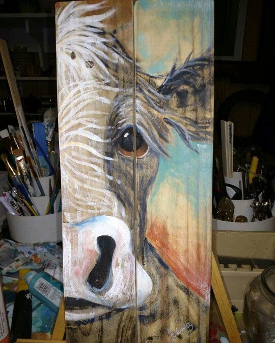 540x675 Recycled Art Reclaimed Pallet Wood Cow Painting Artist Liz Saludez - Cow Painting On Wood