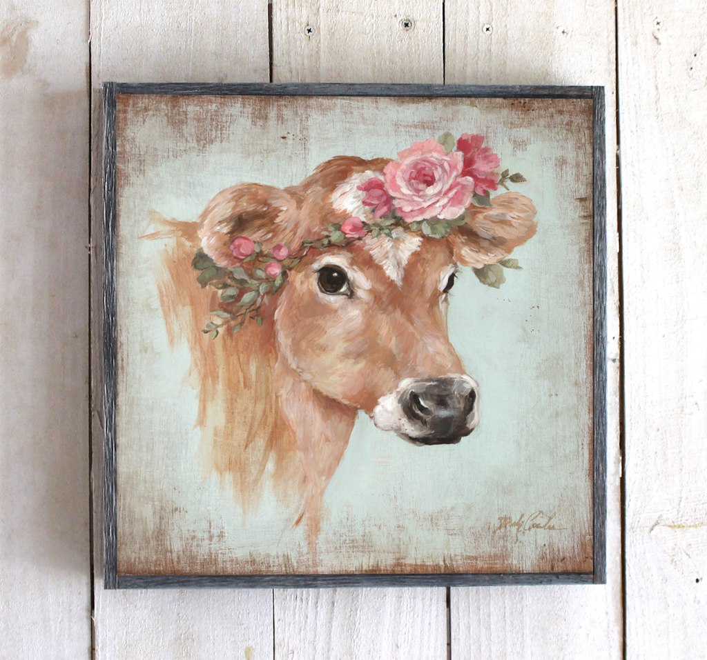 1024x957 Rosie Cow Barnwood Framedprinted On Wood French Farmhouse Cow - Cow Painting On Wood