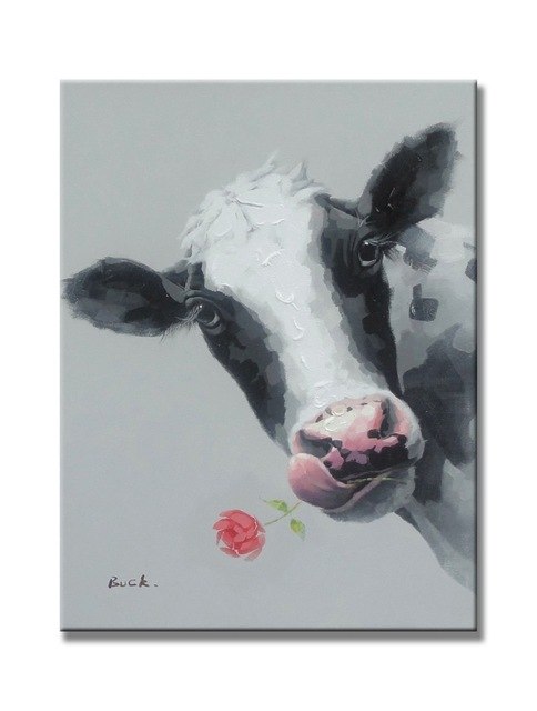 484x640 Sunflower Art The Cute Cow Animal Paintings 100% Handpainted - Cow Painting On Wood