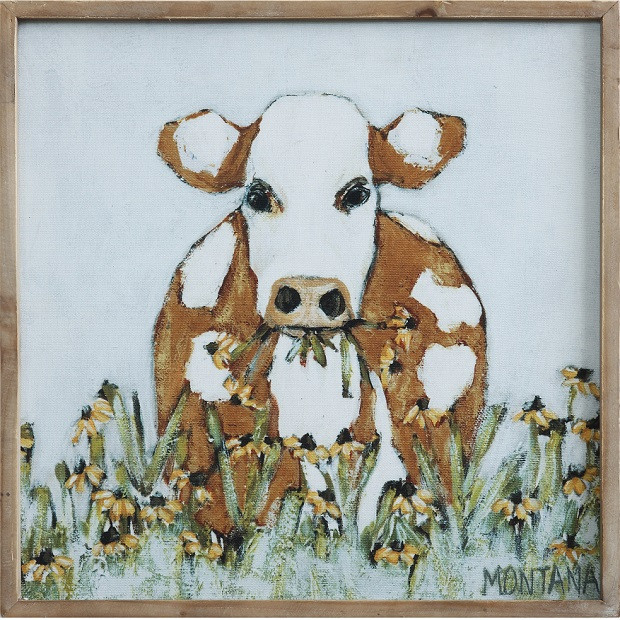 620x620 Cow Painting With Wood Frame Antique Farmhouse - Cow Painting On Wood