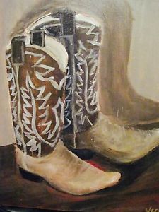 225x300 Old Faithfuls Cowboy Boots Veronica Hallum Texas Original Oil - Cowboy Boots Painting