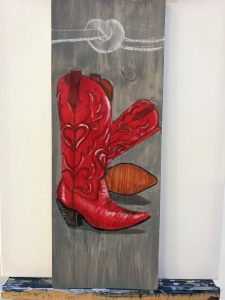 225x300 Wood Plank Painting Cowboy Boots - Cowboy Boots Painting