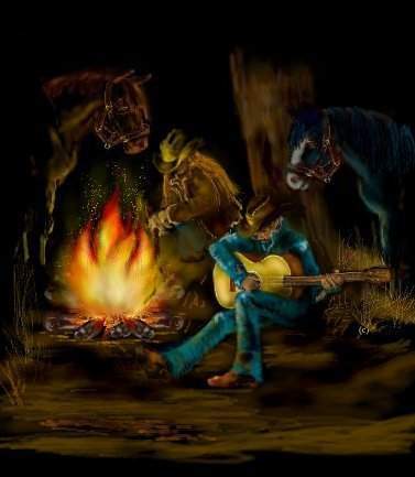 377x433 Cowboy Camping My Blanket Is The Stars Above - Cowboy Campfire Painting