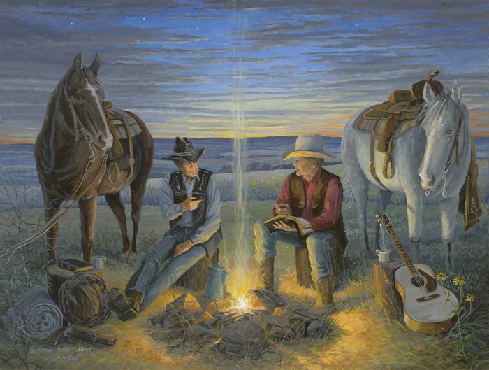 700x529 Sharin' The Light By Jack E. Dawson - Cowboy Campfire Painting