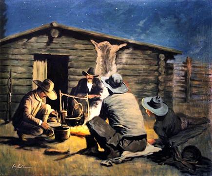 435x361 Western Fiction - Cowboy Campfire Painting