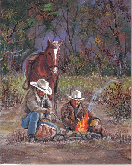 441x550 Western Paintings - Cowboy Campfire Painting