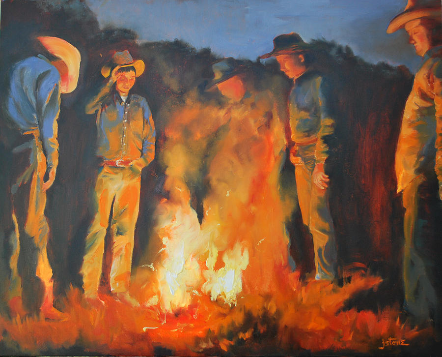 900x726 Campfire Confessions Painting By Dex Stone - Cowboy Campfire Painting