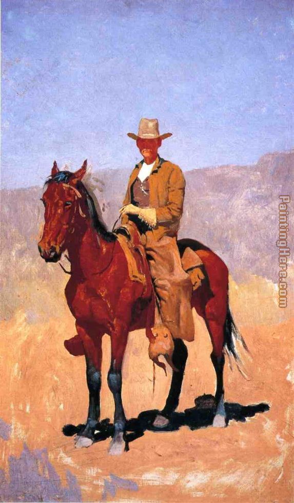 573x980 Frederic Remington Mounted Cowboy In Chaps With Race Horse - Cowboy On Horse Painting