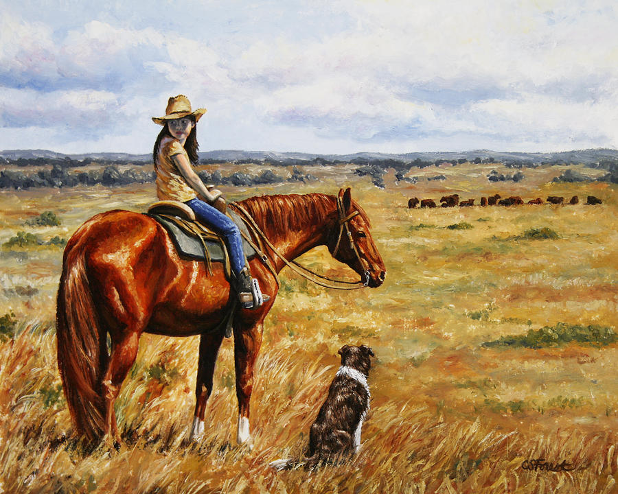 900x720 Horse Painting - Cowboy On Horse Painting