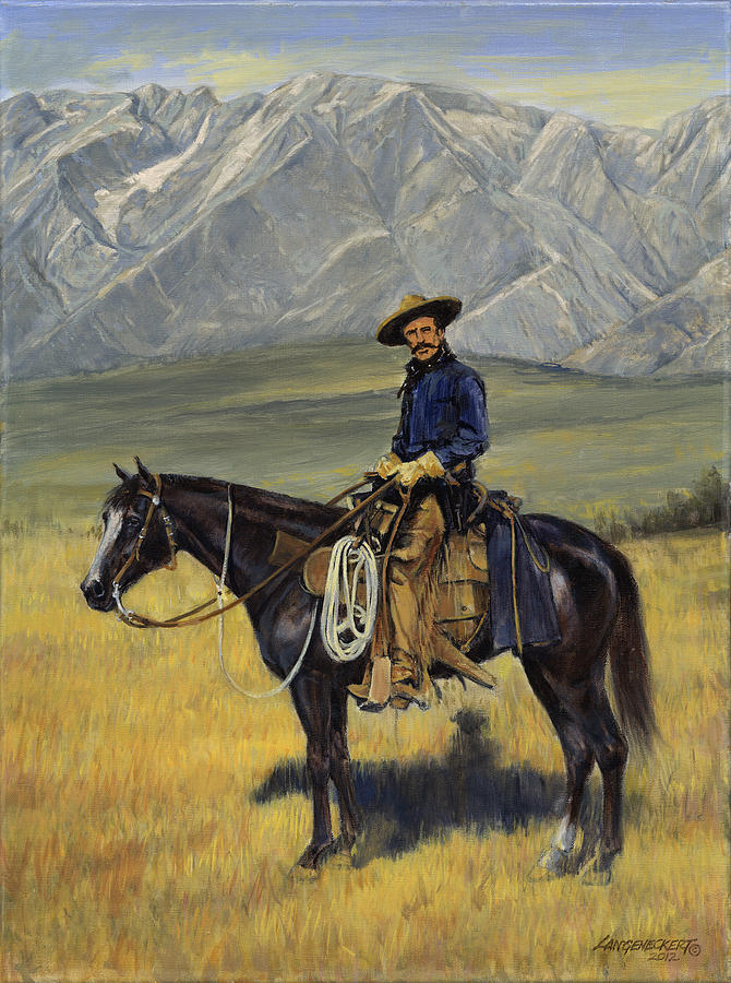 670x900 Old West Cowboy On Black Horse Painting By Don Langeneckert - Cowboy On Horse Painting
