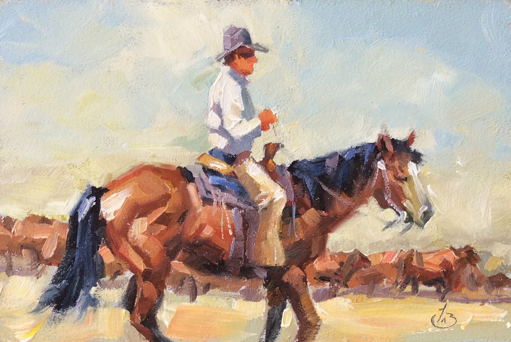 1000x669 Tom Brown Fine Art Cowboy, Horse, Cattle, Western Art By Tom Brown - Cowboy On Horse Painting