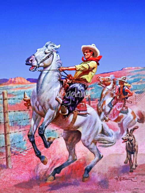 488x650 Wild West Rearing Horse With Cowboy By Artloversonline - Cowboy On Horse Painting