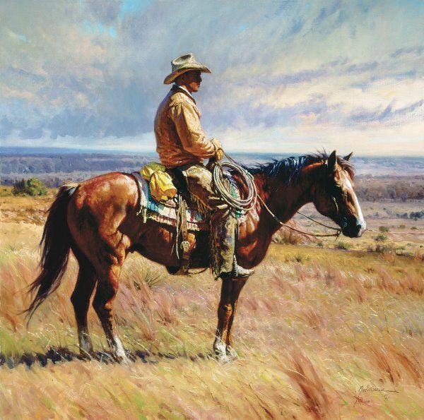 600x595 An American Icon By Martin Grelle (American, Born 1954) I Want - Cowboy On Horse Painting