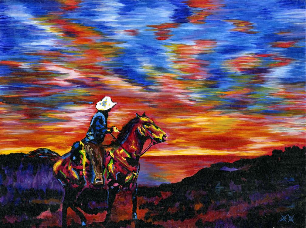 1008x753 Cowboy Sunset Bramblitt - Cowboy Painting