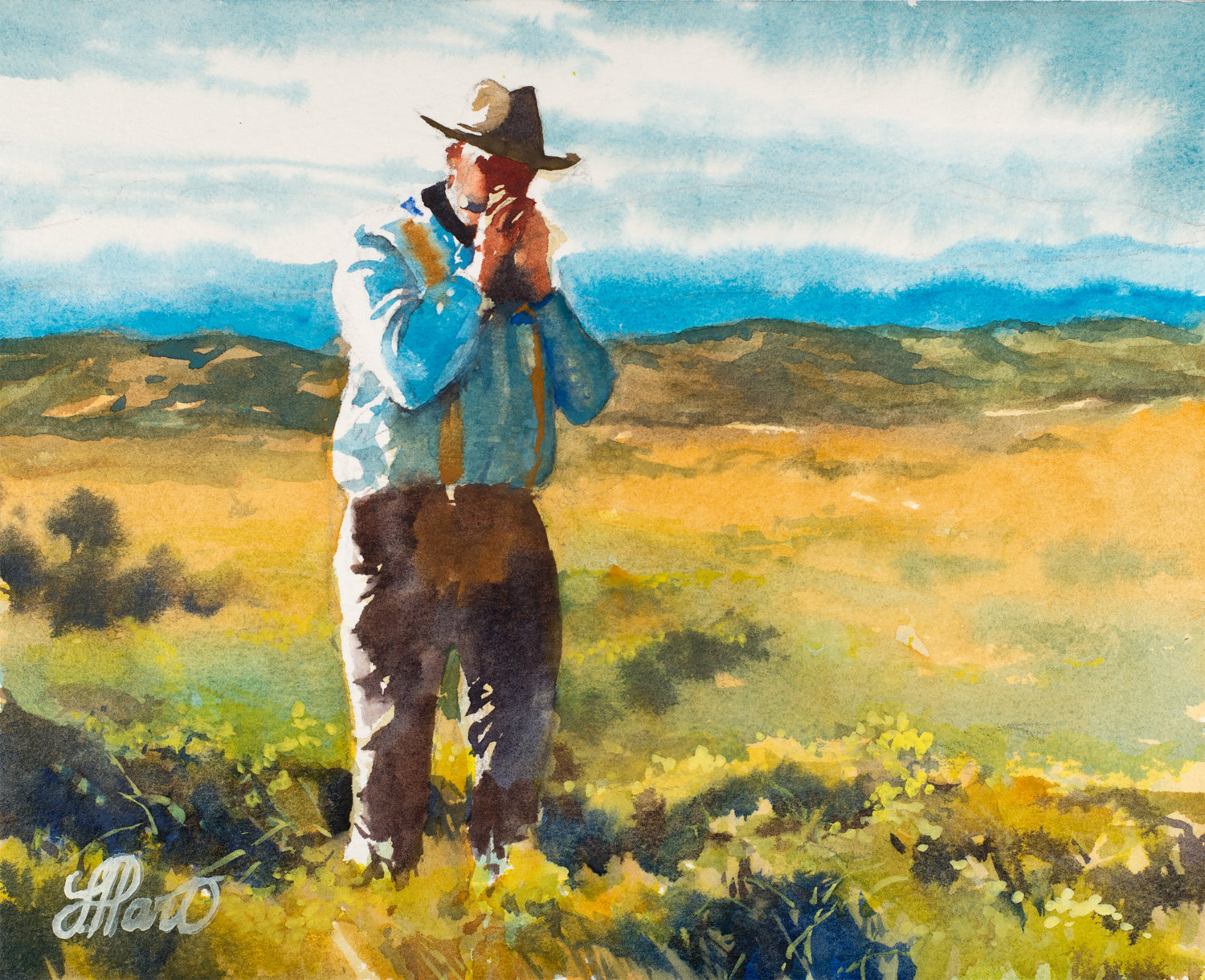 1500x1221 Harmonica Player Musical Painting Cowboy Painting - Cowboy Painting