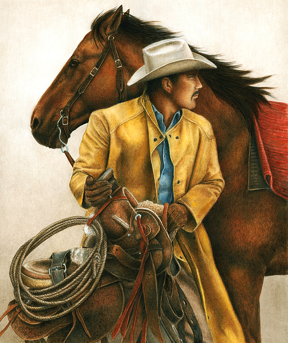587x700 Heading Out Into The Storm Painting By Pat Erickson - Cowboy Painting